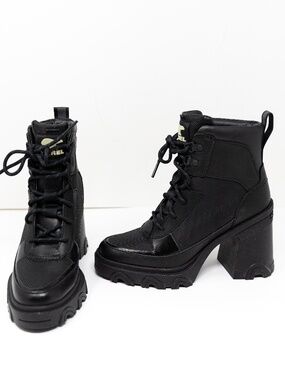 NEW Sorel Women's Brex Ankle Chunky Heel Lug Sole Waterproof Booties Shoes Black